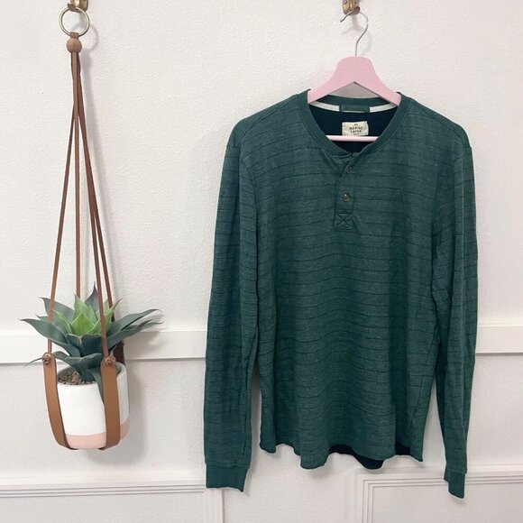 Marine Layer Double Knit Henley Long Sleeve in Green/Blue Stripe Size M - Picture 2 of 6